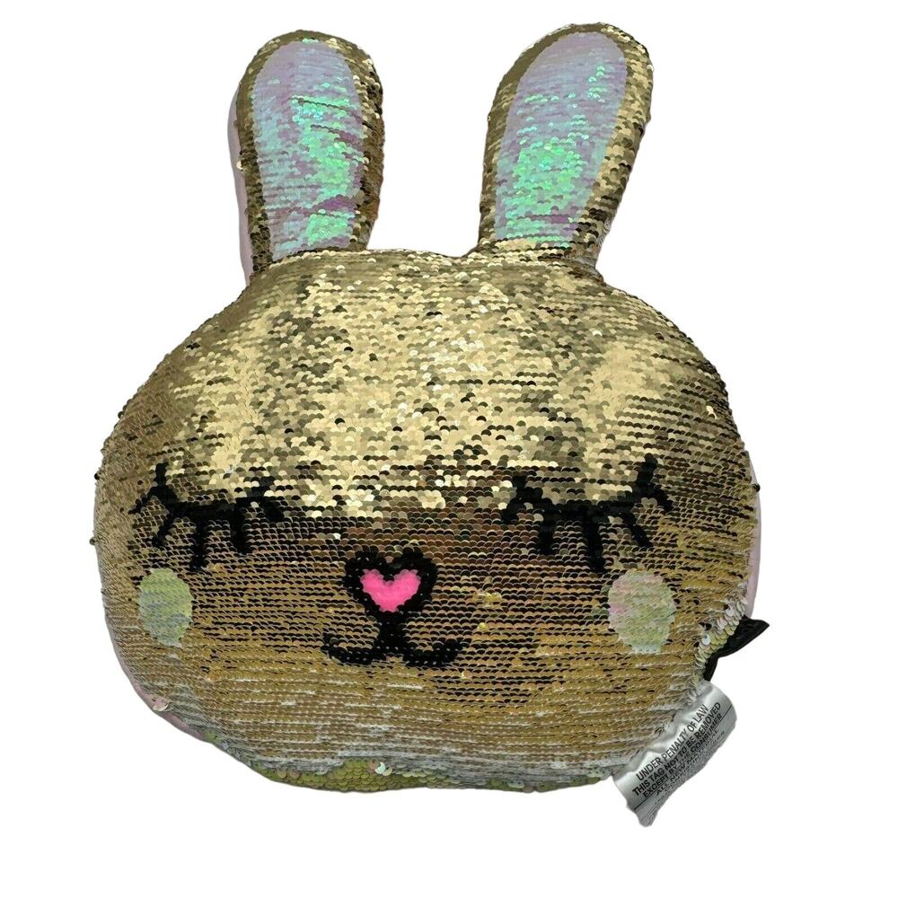 Top Trenz Reversible Sequin 19 inch decorative bunny rabbit pillow pink gold
